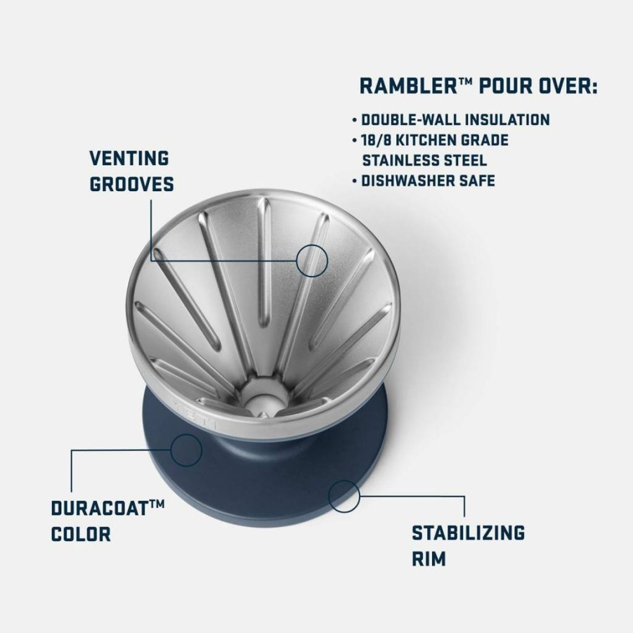 YETI Rambler Pour Over Coffee Maker - Stainless Steel Portable Dripper for V60 Filters, Navy Blue, Perfect Coffee Extraction On The Go