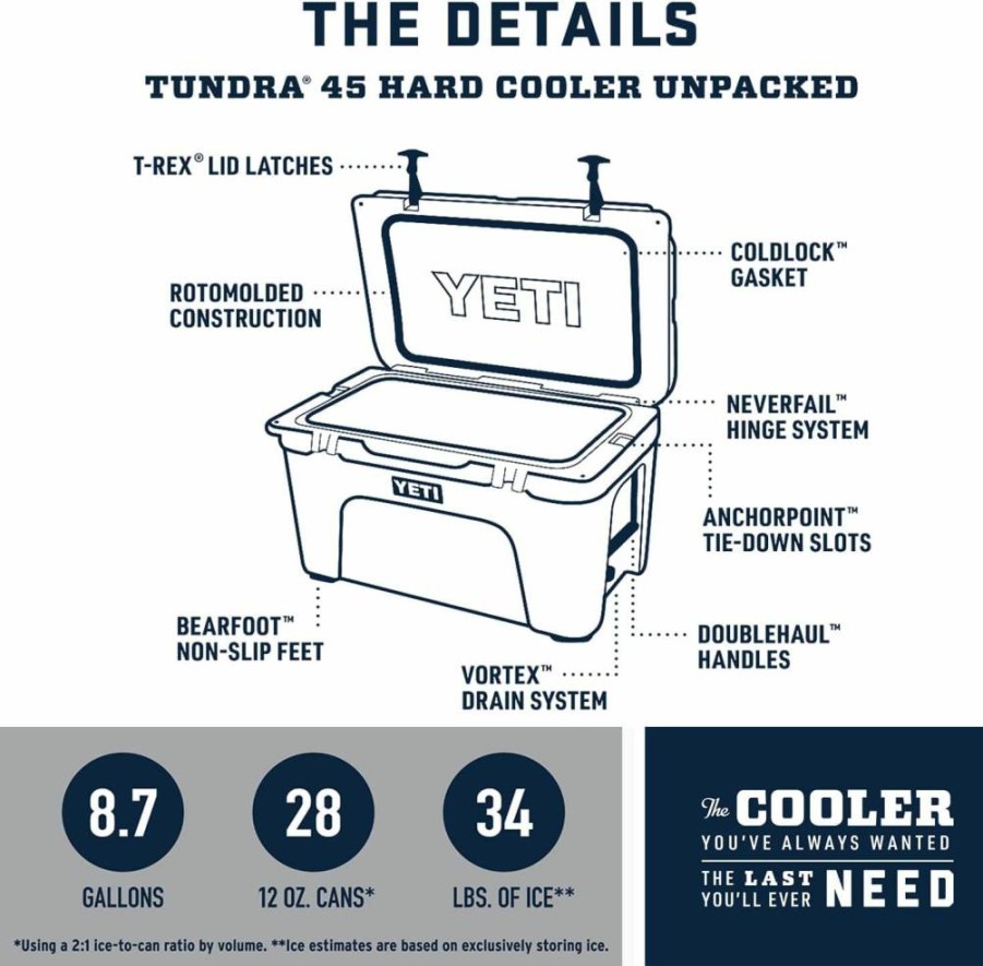 YETI Tundra 45 Quart Cooler - Premium Hard Cooler with Ice Retention, Durable Construction for Outdoor Adventures