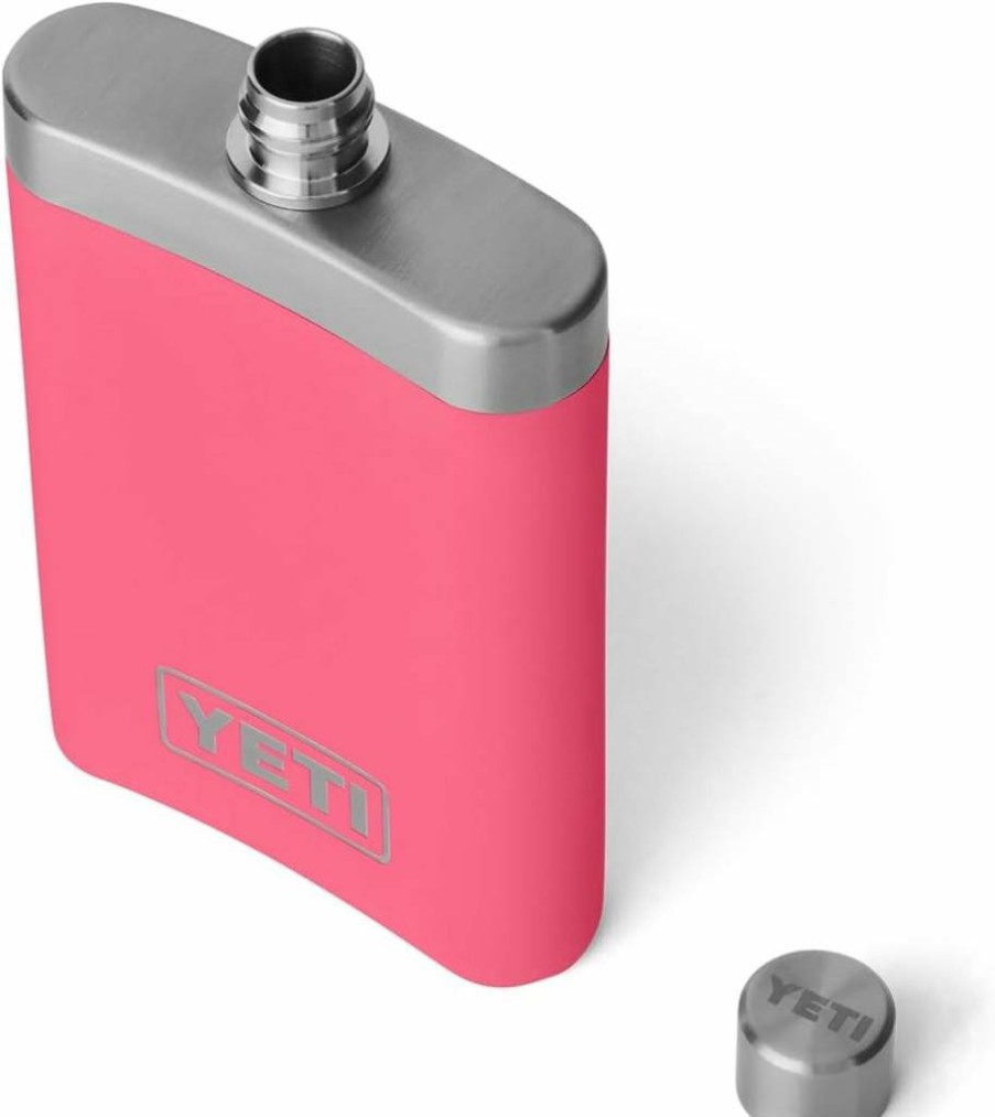 YETI Rambler 7 Oz Stainless Steel Flask with 4-Piece Shot Glass Set, Tropical Pink - Insulated Travel Barware for Liquor & Spirits