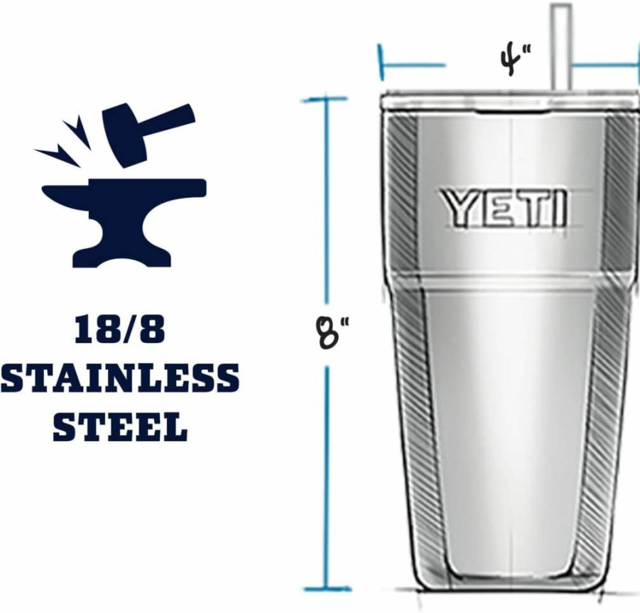 YETI Rambler 26oz Stainless Steel Vacuum Insulated Tumbler with Straw Lid, Leak-Proof Travel Mug
