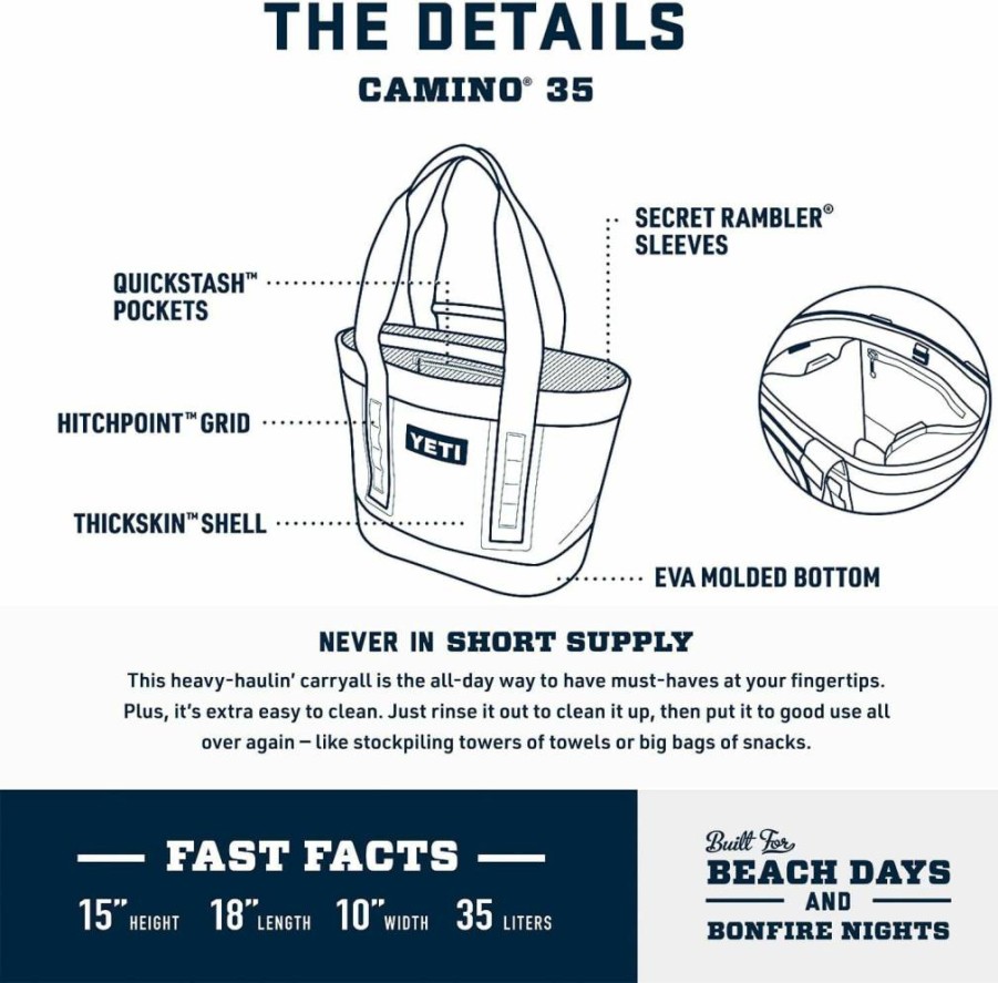 YETI Camino 35 Waterproof Tote Bag - Durable All-Purpose Carryall for Beach, Boat & Utility with Internal Dividers