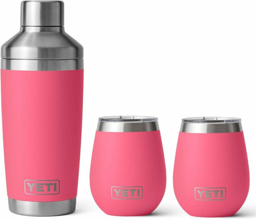YETI 10 Oz Wine Tumblers & 20 Oz Cocktail Shaker Set in Tropical Pink - Premium Barware Collection