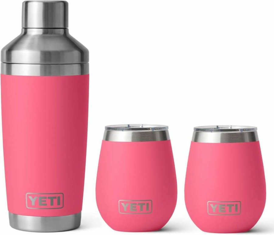 YETI 10 Oz Wine Tumblers & 20 Oz Cocktail Shaker Set in Tropical Pink - Premium Barware Collection