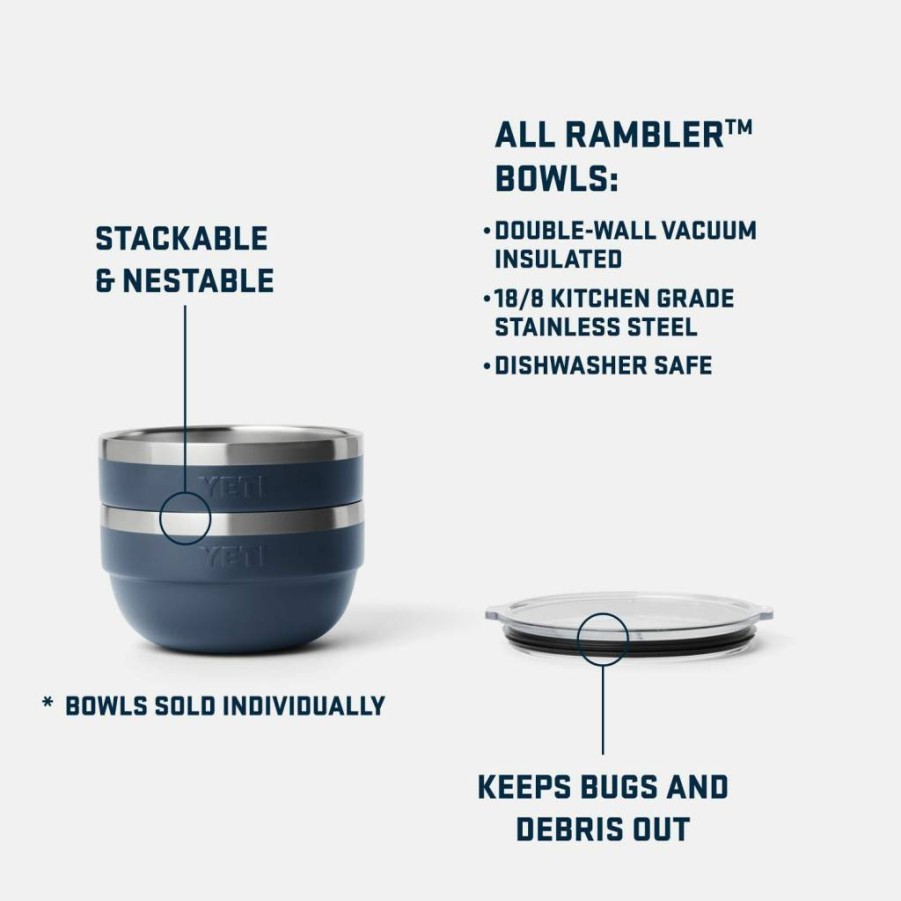 YETI Rambler 2 Quart Vacuum Insulated Stainless Steel Bowl with Lid - Stackable, Nestable, White Outdoor Camping Dishware