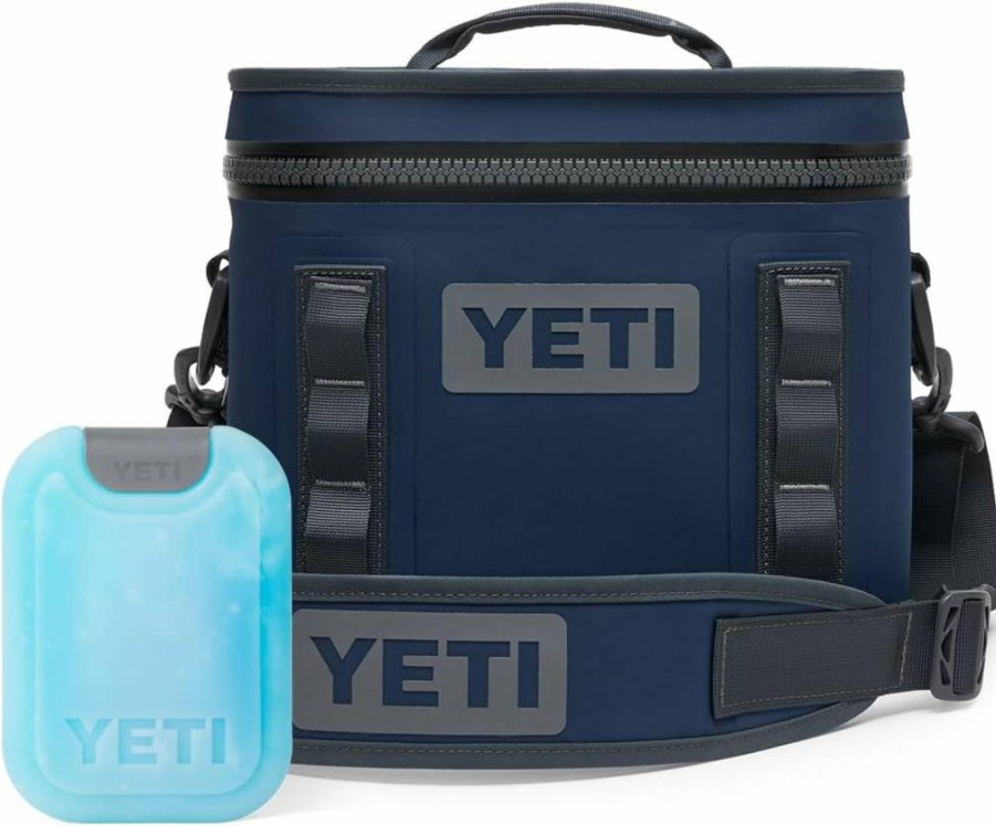 YETI Hopper Flip 8 Portable Soft Cooler with Thin Ice Pack, Navy Blue – Insulated, Leakproof Backpack Cooler for Outdoor Adventures
