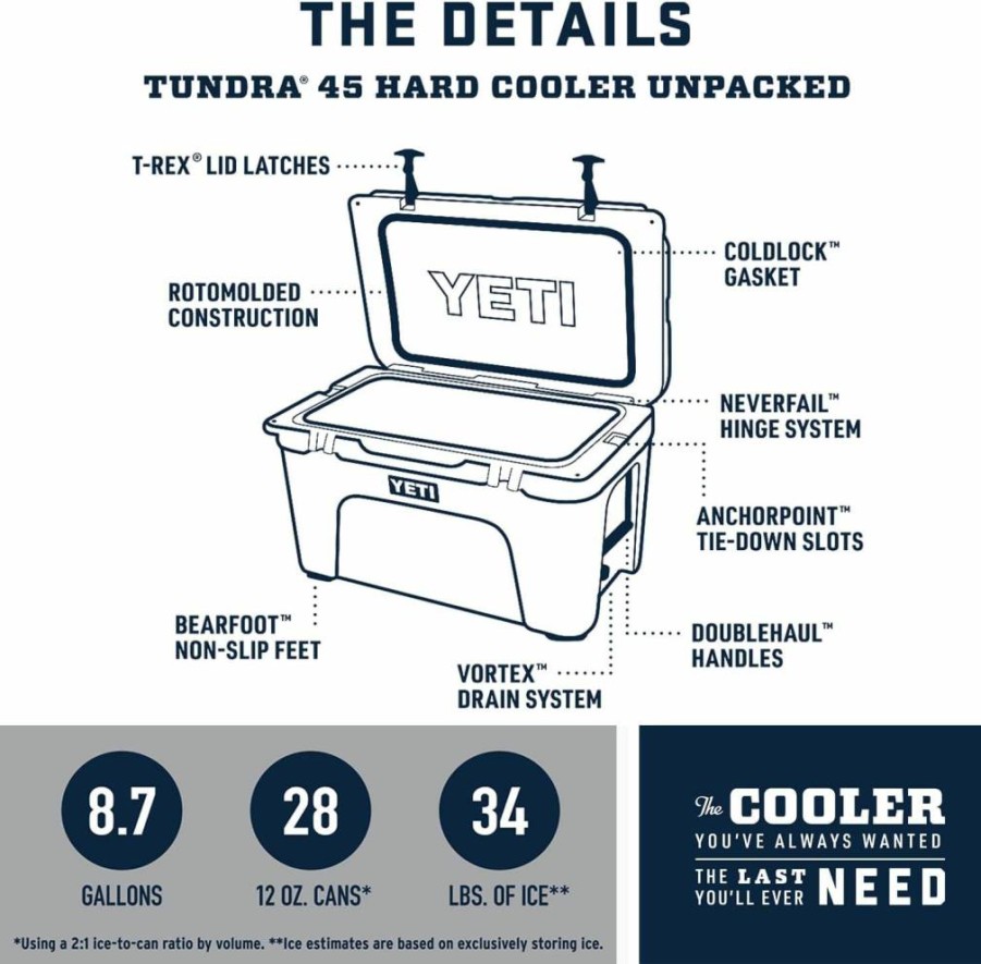 YETI Tundra 45 Quart Cooler - Heavy-Duty, Ice Retention, Outdoor Adventure Essentials