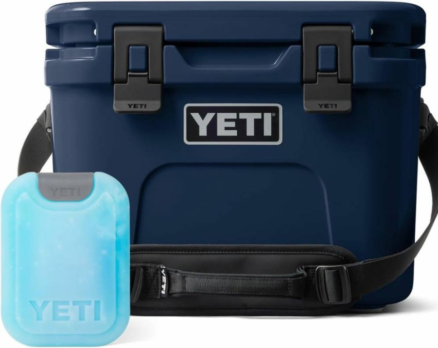 YETI Roadie 15 Hard Cooler with Thin Ice Packs - Navy Portable Cooler for Outdoor Adventures