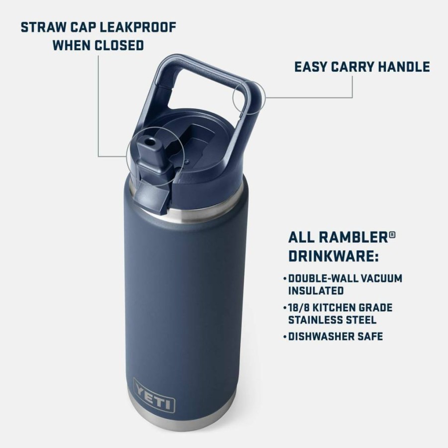 YETI Rambler 26 Oz Stainless Steel Vacuum Insulated Water Bottle with Color-Matched Straw Cap