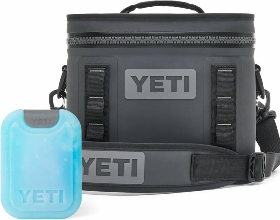 YETI Hopper Flip 8 Portable Soft Cooler with Thin Ice Packs, Charcoal Gray, Lightweight Insulated Cooler for Outdoor Adventures