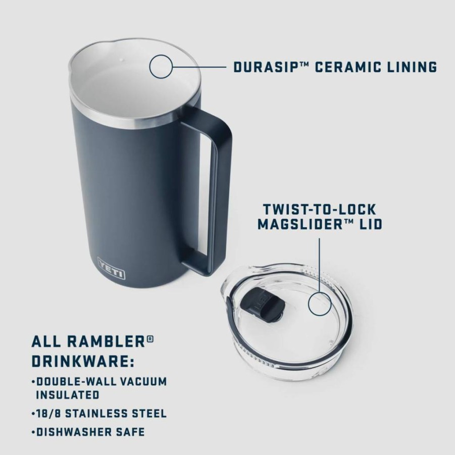 YETI Rambler 34 Oz Insulated Stainless Steel Pitcher with MagSlider Lid - Navy Blue, Leak-Proof, BPA-Free, Outdoor Drinkware for Home & Camping