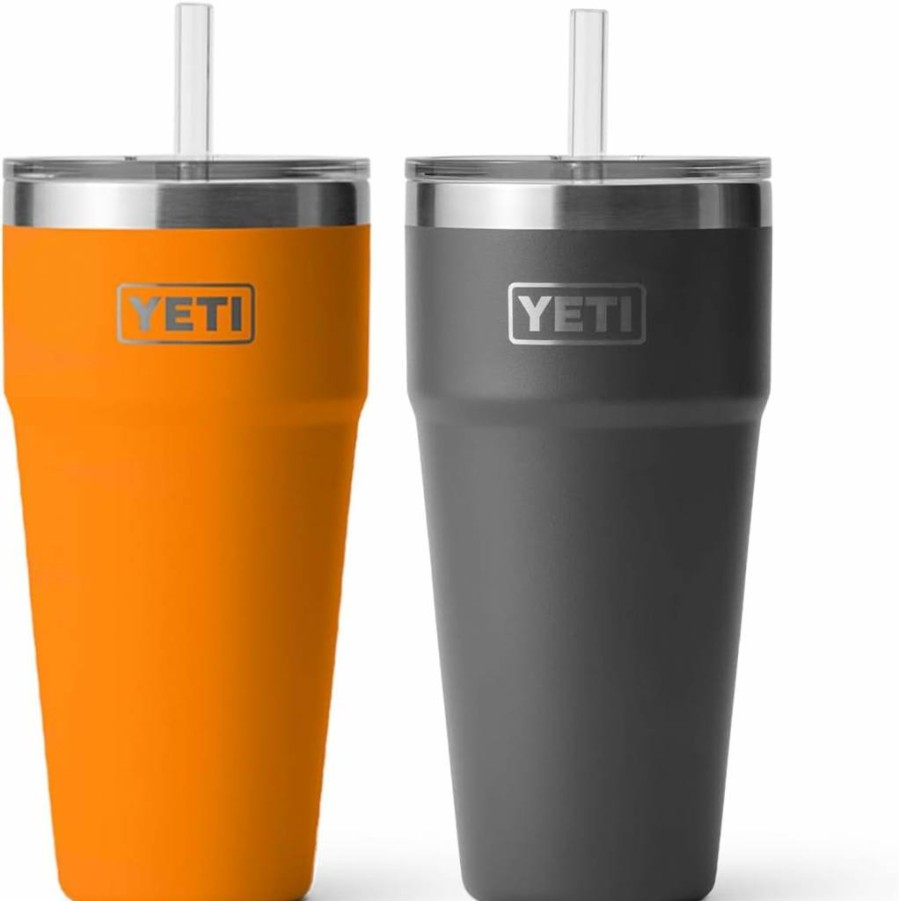 YETI Rambler 26oz Stainless Steel Straw Cup 2-Pack - Charcoal & King Crab Orange, Vacuum Insulated, BPA-Free