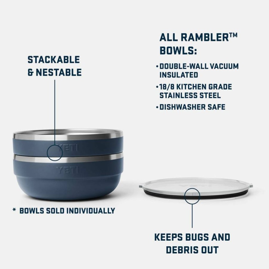 YETI Rambler 3.6 Quart Vacuum Insulated Stainless Steel Bowl with Lid - Stackable, Nestable, Navy Blue for Outdoor Dining