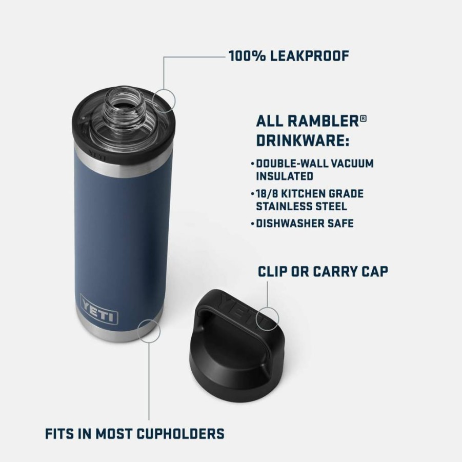 YETI Rambler 18 Oz Stainless Steel Water Bottle with Chug Cap - Vacuum Insulated, Leakproof, Navy/Rescue Red/White