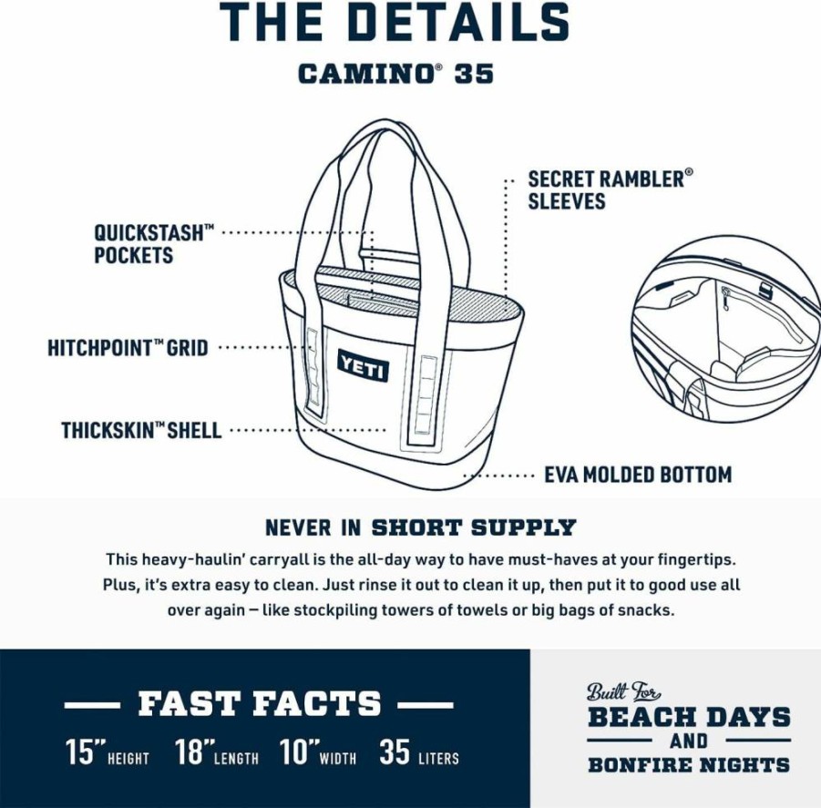 YETI Camino 35 Waterproof Tote Bag - Durable All-Purpose Carryall for Beach, Boat, and Utility with Internal Dividers