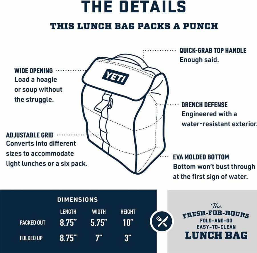 YETI Daytrip Packable Lunch Box Cooler Bag, Navy - Insulated Portable Meal Tote for Work & Outdoor Adventures