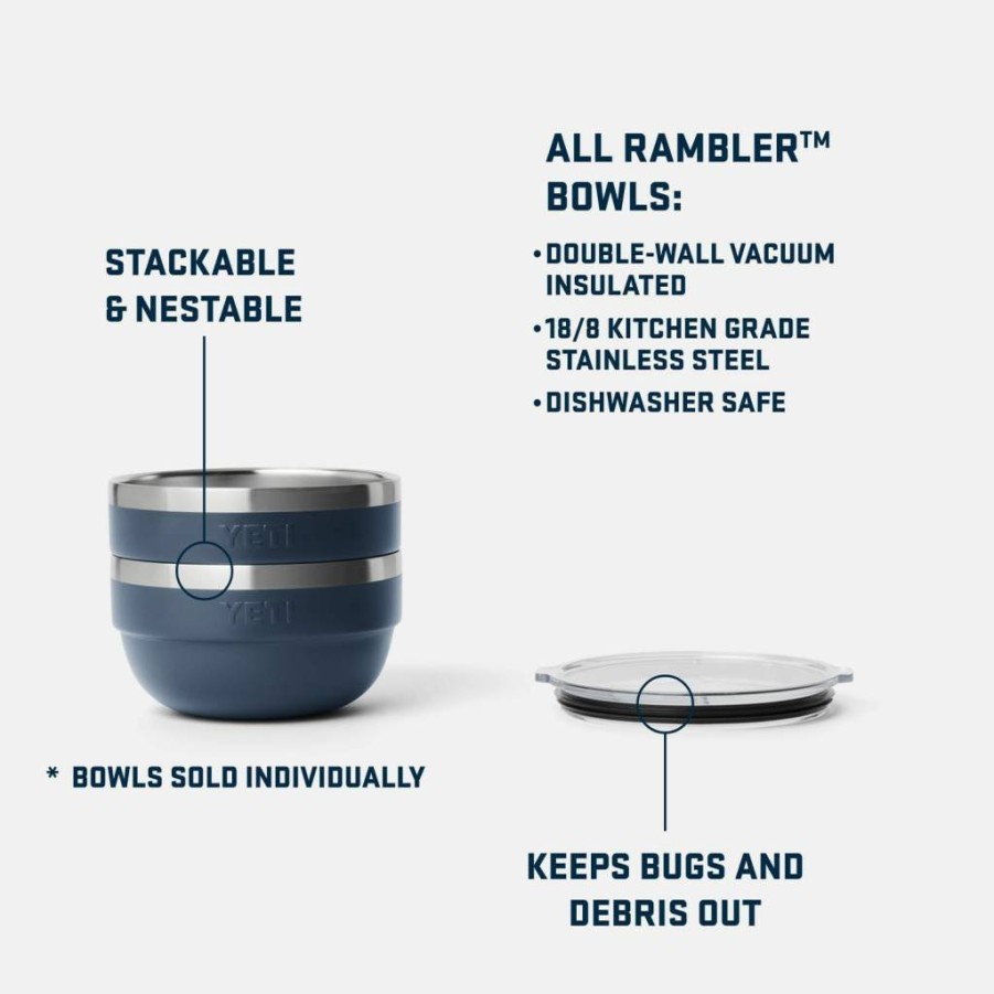 YETI Rambler 1 Quart Vacuum Insulated Stainless Steel Bowl with Lid, Stackable Nestable Design, Navy Blue Outdoor Dining