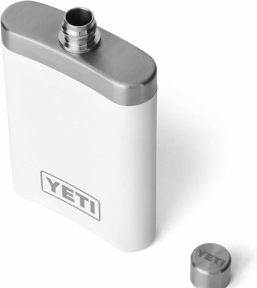 YETI Rambler 7 oz Stainless Steel Flask with 4-Piece Color-Matched Shot Glasses Set, Vacuum Insulated, BPA-Free, Dishwasher Safe - White