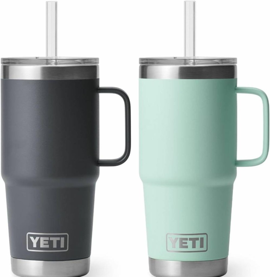 YETI Rambler 25oz Stainless Steel Straw Tumbler 2-Pack, Charcoal & Seafoam, Vacuum Insulated Travel Mug