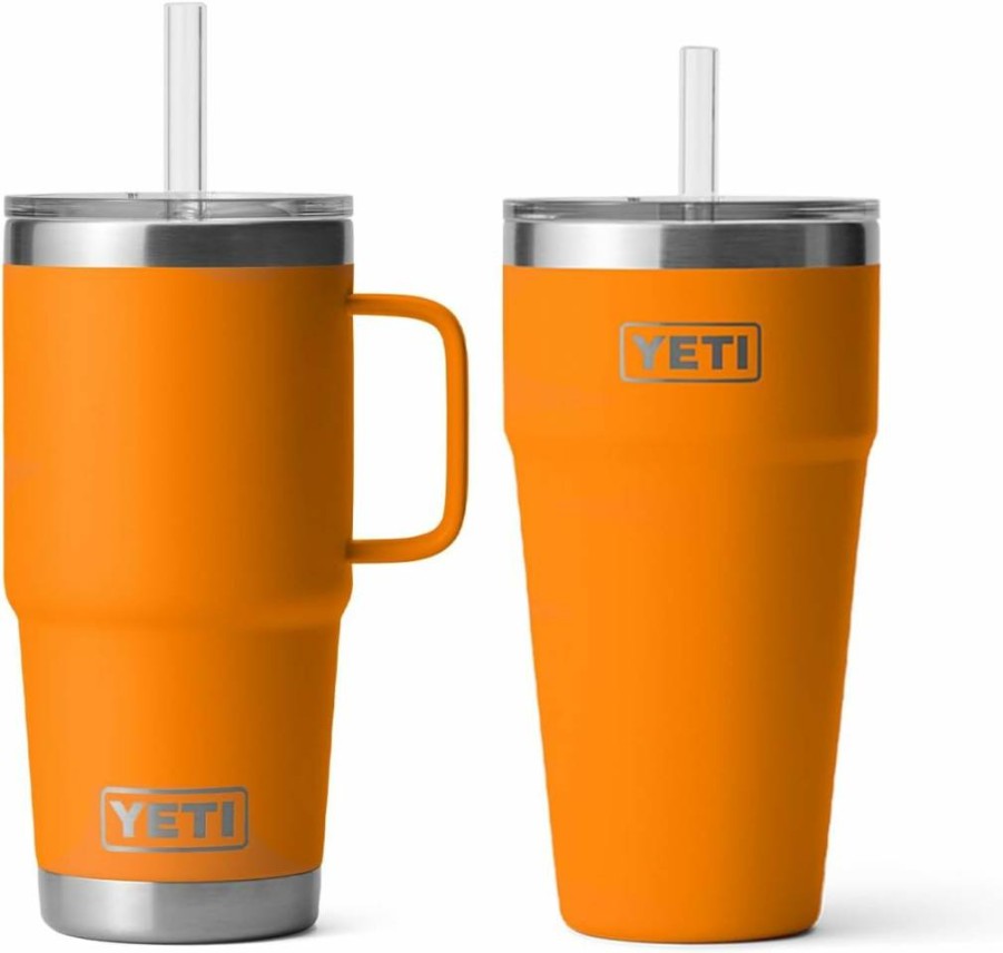 YETI Rambler Stainless Steel Tumbler Set - 25oz & 26oz Insulated Cups with Straws, King Crab Orange