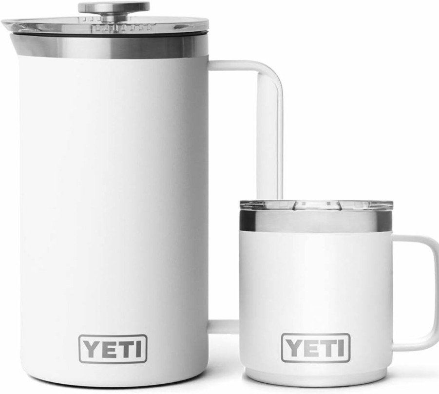 YETI Rambler 34 Oz French Press Coffee Maker with 10 Oz Insulated Mug, White - Stainless Steel Travel Set