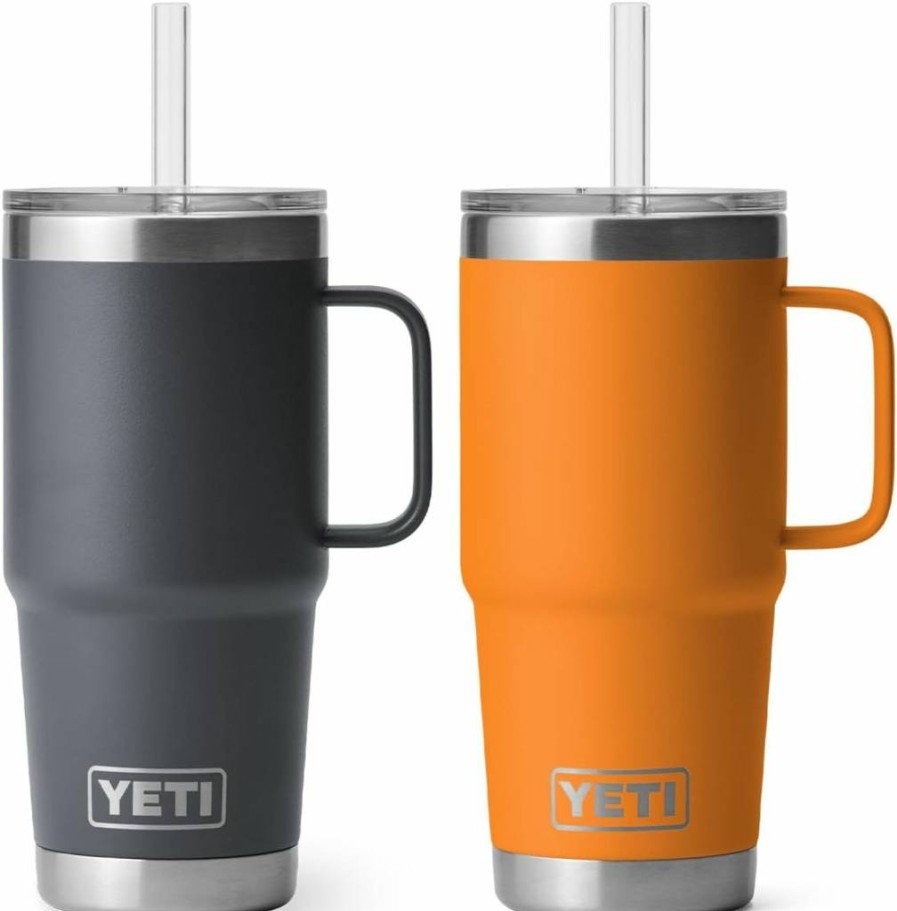 YETI Rambler 25 oz Stainless Steel Tumbler with Straw - 2-Pack (King Crab & Charcoal) Insulated Travel Mug