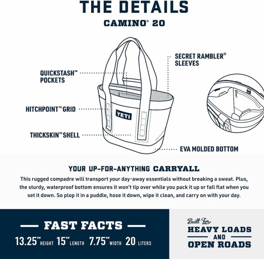 YETI Camino 20 All-Purpose Utility Tote Bag with Internal Dividers, Durable Carryall for Travel & Daily Use