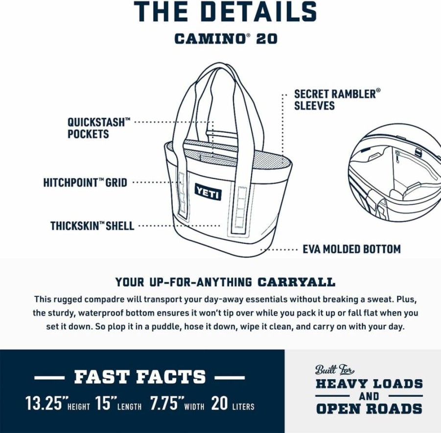 YETI Camino 20 All-Purpose Utility Tote Bag with Internal Dividers, Durable Carryall for Travel & Daily Use